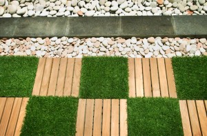 Teak and Artificial Grass - Garden Tile 30x30